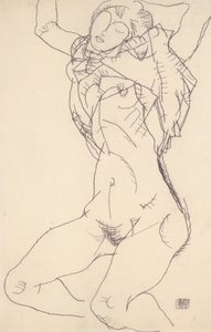 Desnudo reclinado con brazos levantados de Egon Schiele